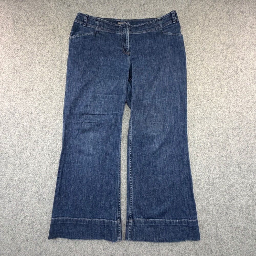 J.Jill Women 14 Petite Dark Wash Wide Leg Stretch Denim Trousers Jeans